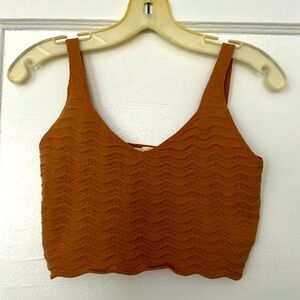 Tan tank crop top with knit detail